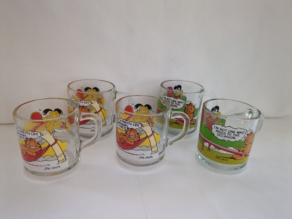 VTG Garfield McDonalds Glass Mugs Cup Lot of 5 Jim Davis 1978, 1980